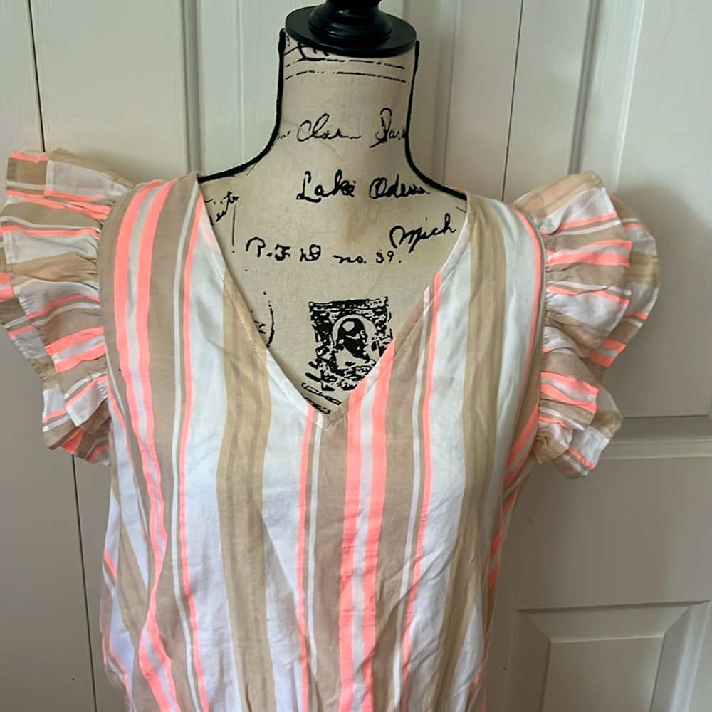 NWT Vineyard Vines coral & tan striped v neck dress sz medium - Picture 4 of 13